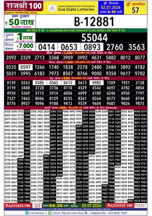 Rajshree Result 100 Monthly Lottery 02 07 2026