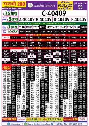 Rajshree Result 200 Monthly Lottery 20 09 2026