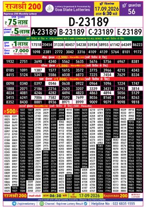Rajshree Result 200 Monthly Lottery 17 08 2026