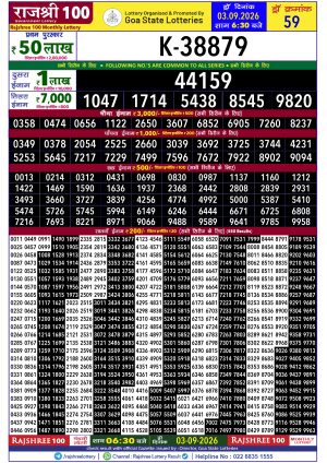 Rajshree Result 100 Monthly Lottery 03 09 2026