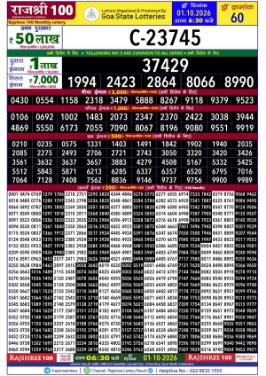 Rajshree Result 100 Monthly Lottery 01 10 2026